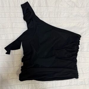wild fable Black One-Shoulder Rosette Dress